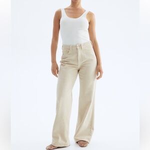 H&M Extra Wide Leg High Rise Jeans Twill Pants Cream Beige Size 12